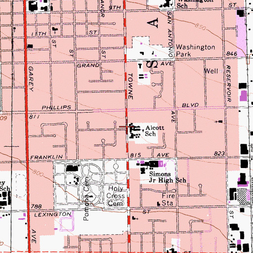 Topographic Map of Alcott Elementary School, CA