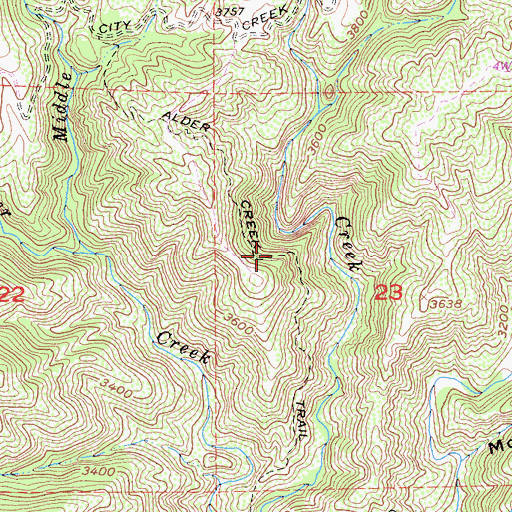 Topographic Map of Alder Creek Trail, CA