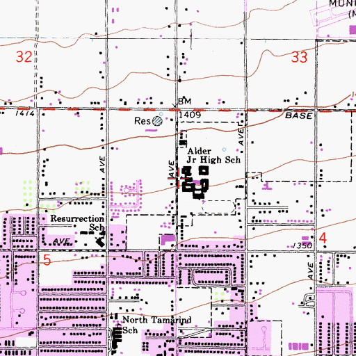 Topographic Map of Alder Middle School, CA