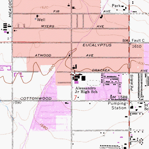 Topographic Map of Alessandro Middle School, CA