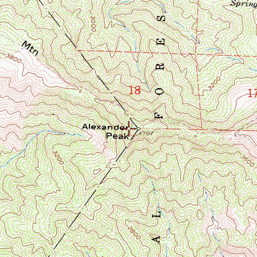 Topographic Map of Alexander Peak, CA