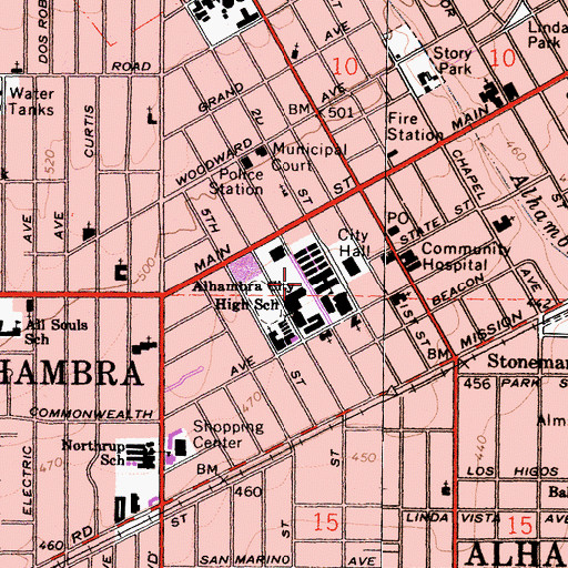 Topographic Map of Alhambra City High School, CA