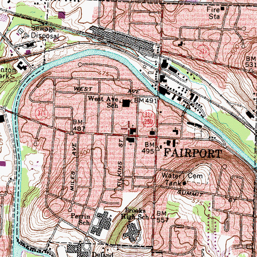 Topographic Map of West Church Street Public School (historical), NY