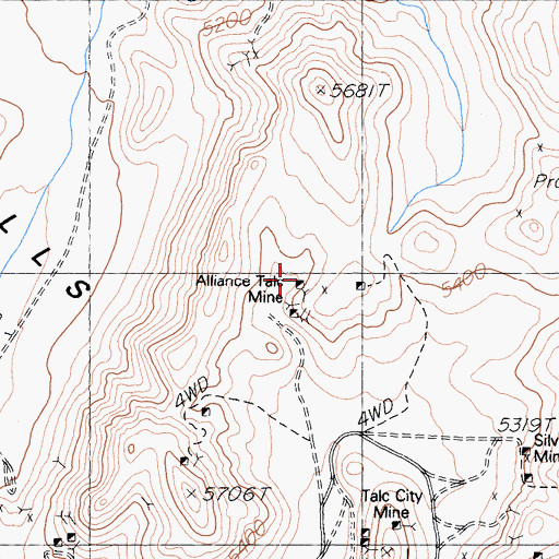 Topographic Map of Aliance Talc Mine, CA