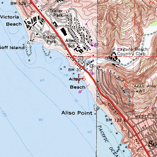 Topographic Map of Aliso Beach, CA