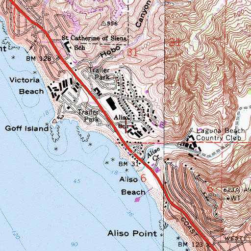 Topographic Map of Aliso School, CA