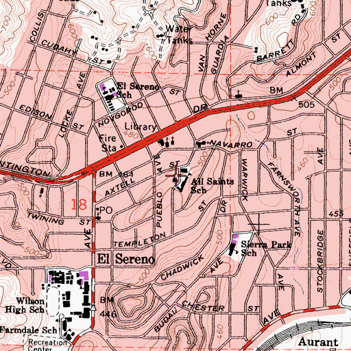 Topographic Map of All Saints School, CA