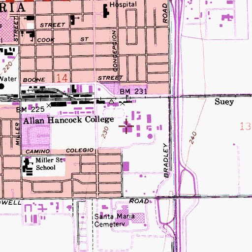 Topographic Map of Allan Hancock College, CA