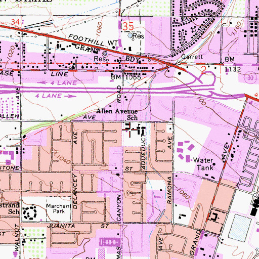 Topographic Map of Allen Avenue Elementary School, CA