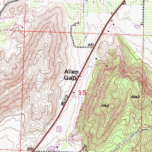 Topographic Map of Allen Gap, CA