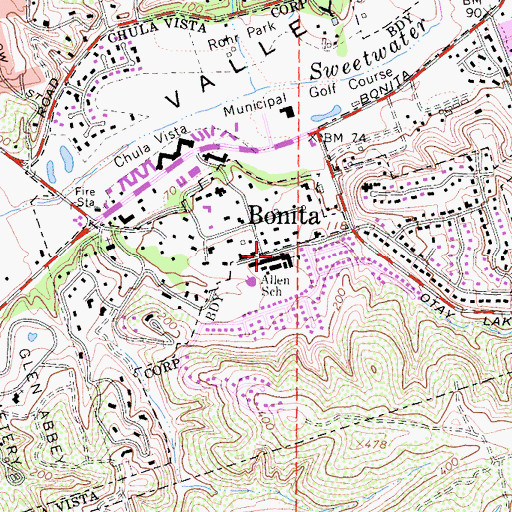 Topographic Map of Ella B Allen-Ann Daly Elementary School, CA