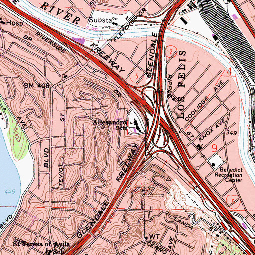 Topographic Map of Allesandro Elementary School, CA