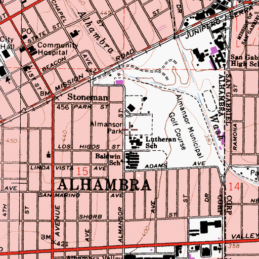 Topographic Map of Almansor Park, CA