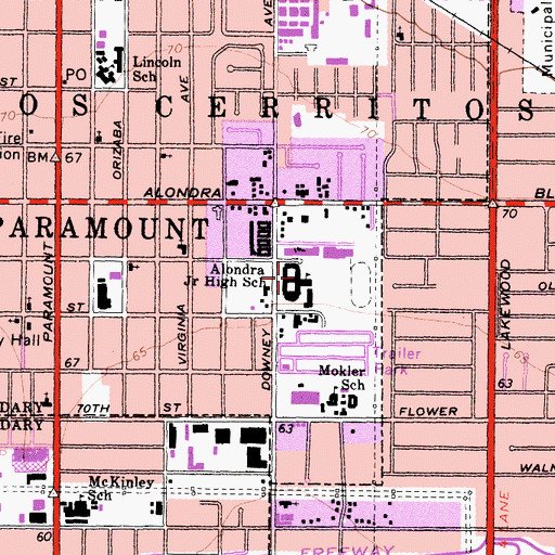 Topographic Map of Alondra Intermediate School, CA