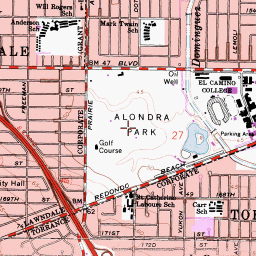 Topographic Map of Alondra Park, CA