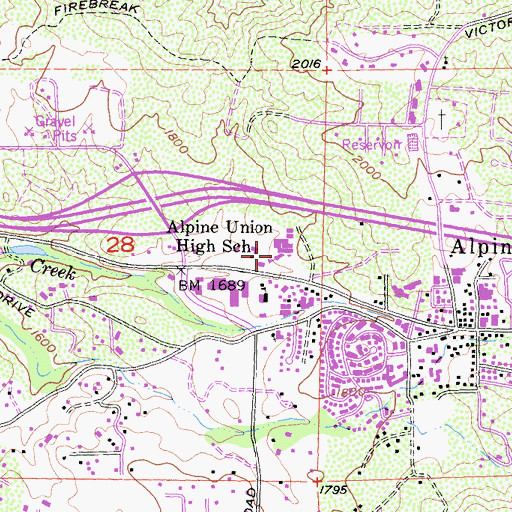 Topographic Map of Alpine Elementary School, CA