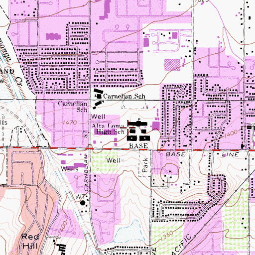 Topographic Map of Alta Loma High School, CA