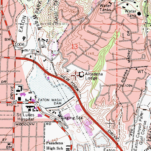 Topographic Map of Altadena Lodge, CA