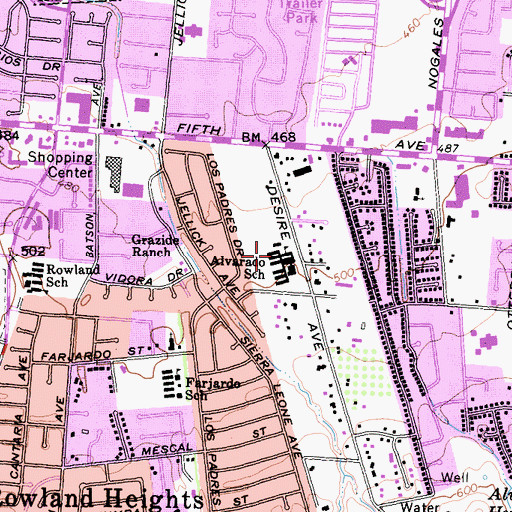 Topographic Map of Alvarado Intermediate School, CA