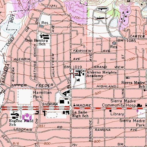 Topographic Map of Alverno Heights Academy, CA
