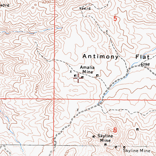 Topographic Map of Amalia Mine, CA