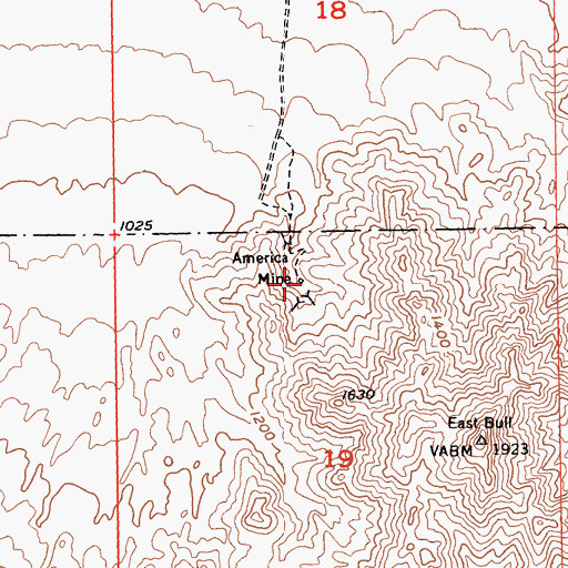 Topographic Map of America Mine, CA