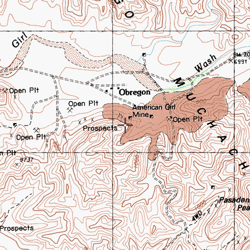 Topographic Map of American Girl Mine, CA