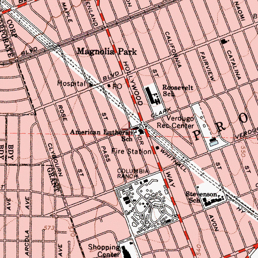 Topographic Map of American Lutheran School, CA