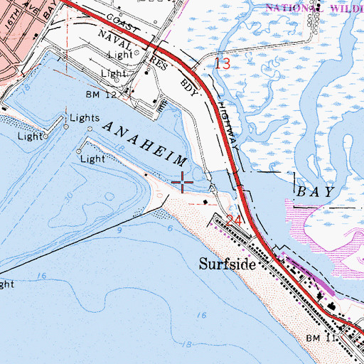 Topographic Map of Anaheim Bay, CA