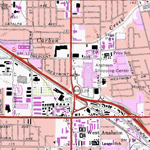 Topographic Map of Anaheim Shopping Center, CA