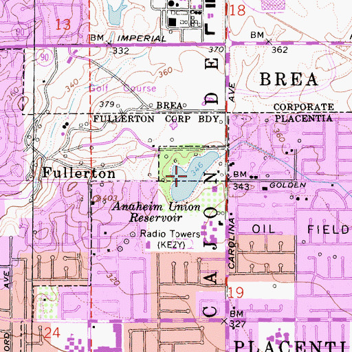 Topographic Map of Anaheim Union Reservoir, CA