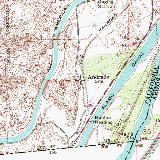 Topographic Map of Andrade, CA