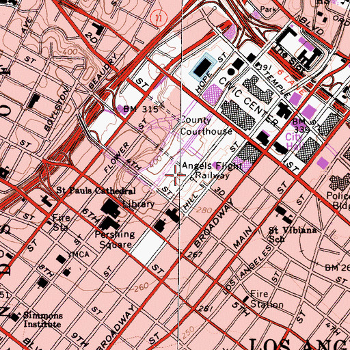 Topographic Map of Angels Flight Railway, CA