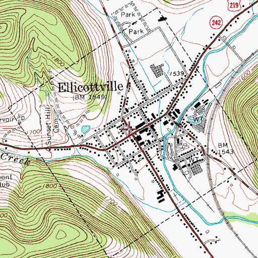 Topographic Map of Ellicottville Town Hall, NY