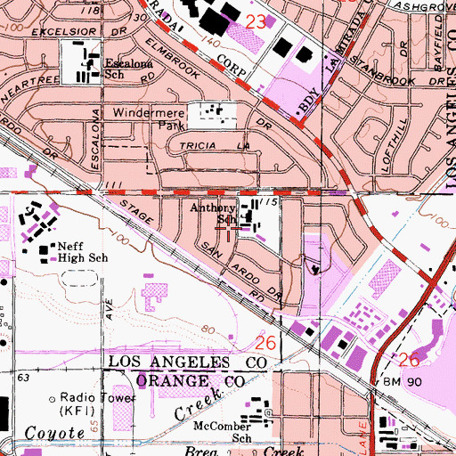 Topographic Map of Anthony School, CA