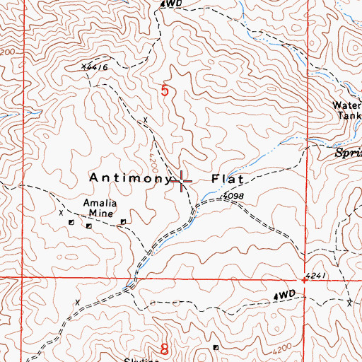 Topographic Map of Antimony Flat, CA