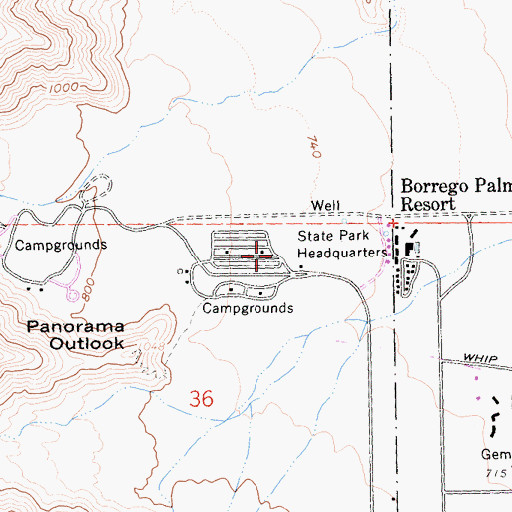 Topographic Map of Anza-Borrego Desert State Park Headquarters, CA