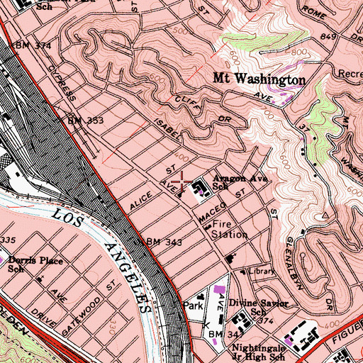 Topographic Map of Aragon Avenue Elementary School, CA