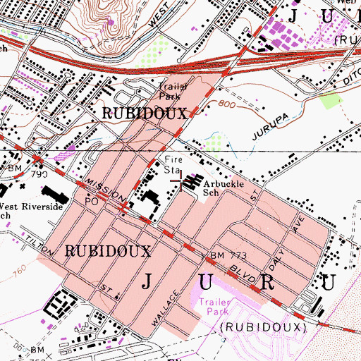 Topographic Map of Ina Arbuckle Elementary School, CA