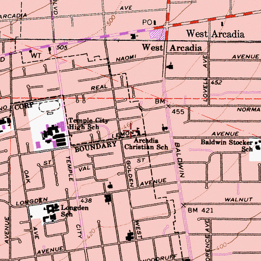 Topographic Map of Arcadia Christian School, CA