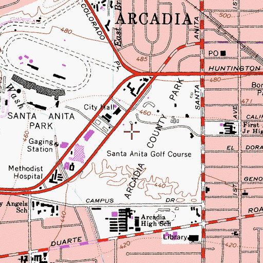 Topographic Map of Arcadia County Park, CA