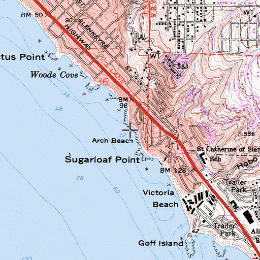 Topographic Map of Arch Beach, CA