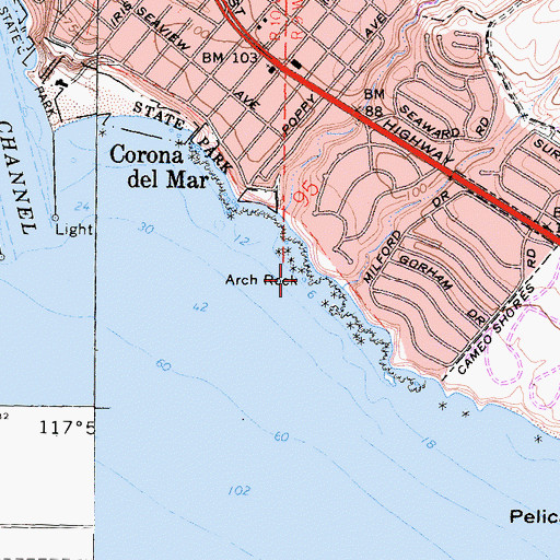 Topographic Map of Arch Rock, CA