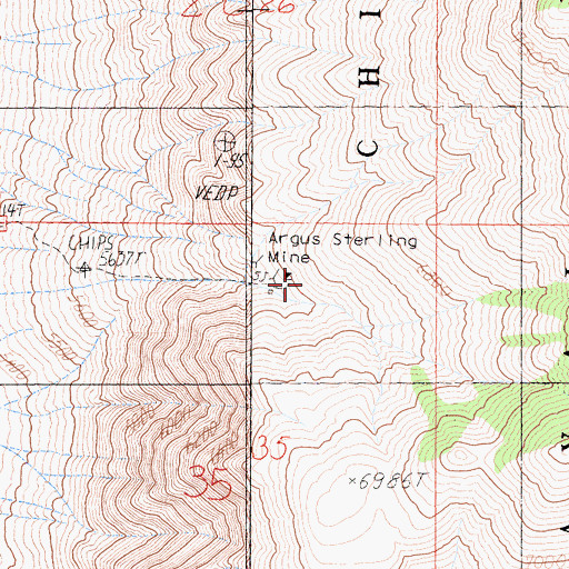 Topographic Map of Argus Sterling Mine, CA