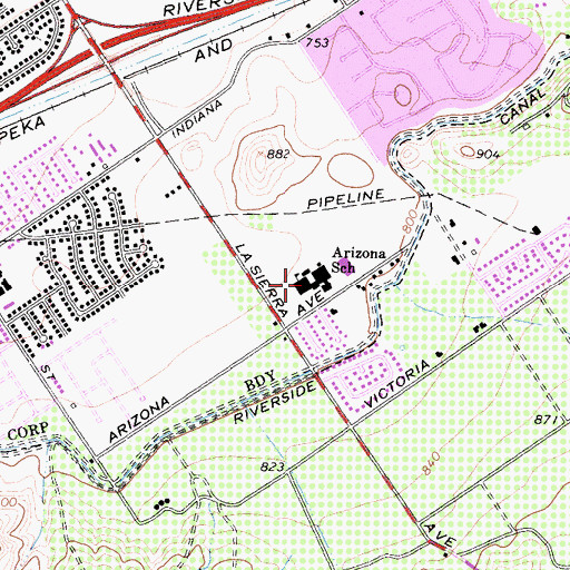 Topographic Map of Arizona Middle School, CA