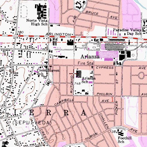 Topographic Map of Arlanza Elementary School, CA