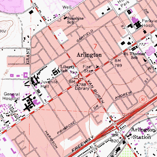 Topographic Map of Arlington, CA