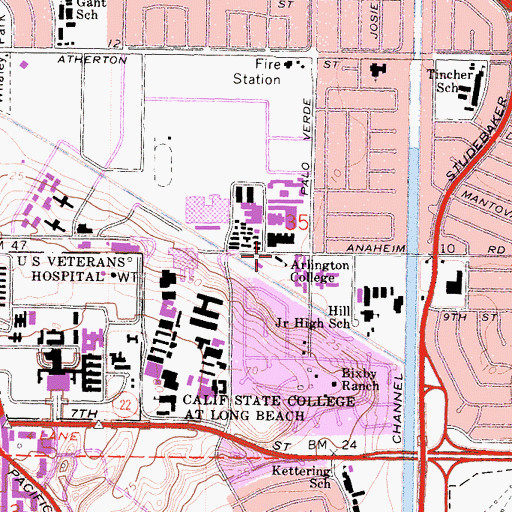 Topographic Map of Arlington College (historical), CA