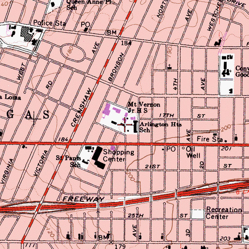 Topographic Map of Arlington Heights Elementary School, CA