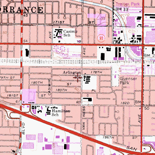 Topographic Map of Arlington Elementary School, CA